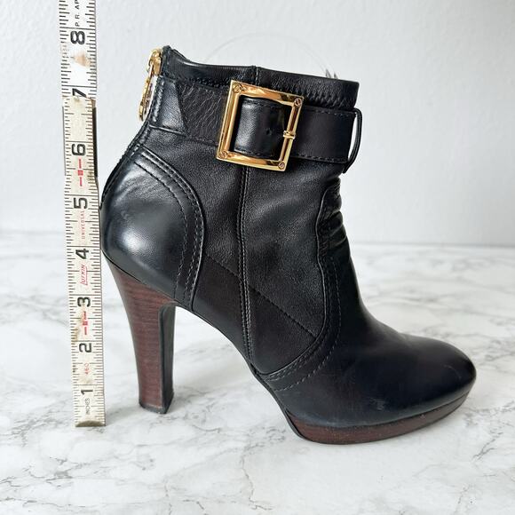 Tory Burch Melrose Black Leather Goldtone Buckle Zipper Bootie Women’s Size 6.5 - Picture 11 of 13